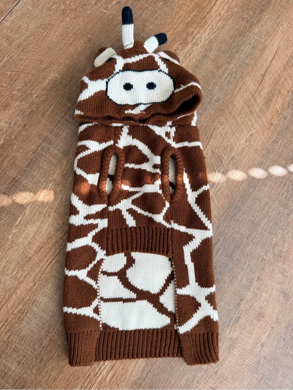 Giraffe Pattern Brown & Cream Dog Sweater Size M